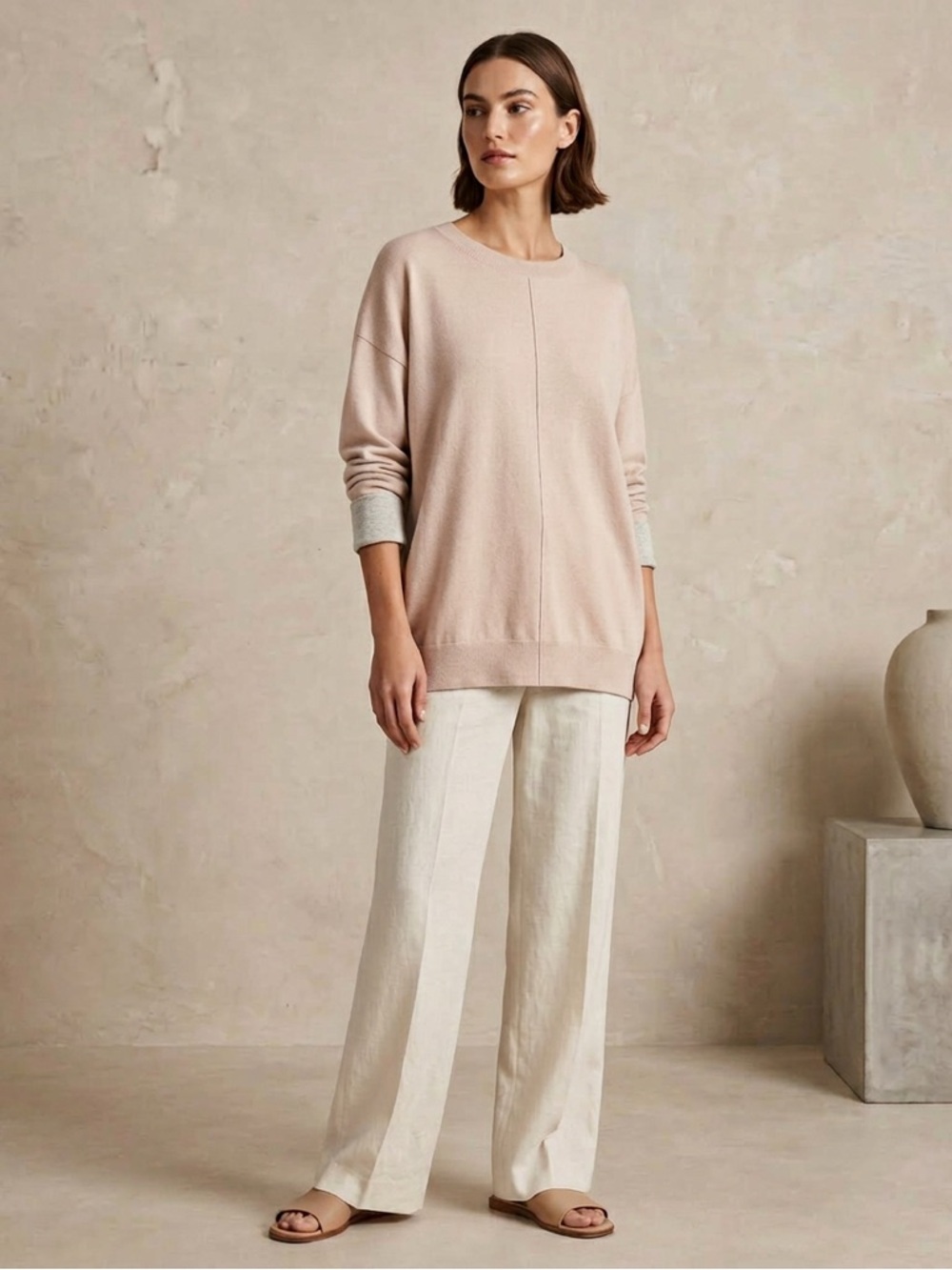 Vince Women's Essential Relaxed Pullover Crewneck Sweatshirt Creamy Pink